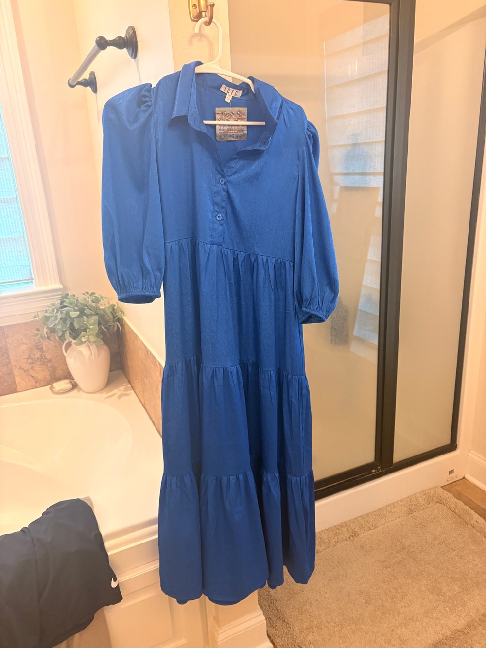 TCEC Royal Blue Tiered Puff Sleeve Midi Dress